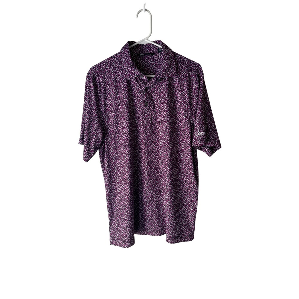 Cutter Buck Mens Polo Shirt M/M Purple Floral Print Short Sl Lenovo Logo Golfing